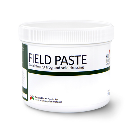 Pot met hoefpasta die een onaangename hoefgeur en rotstraal tegengaat Red Horse Field Paste