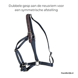 GG-equine graasmaskerhalster met gladde gespen en lederen kopstuk.