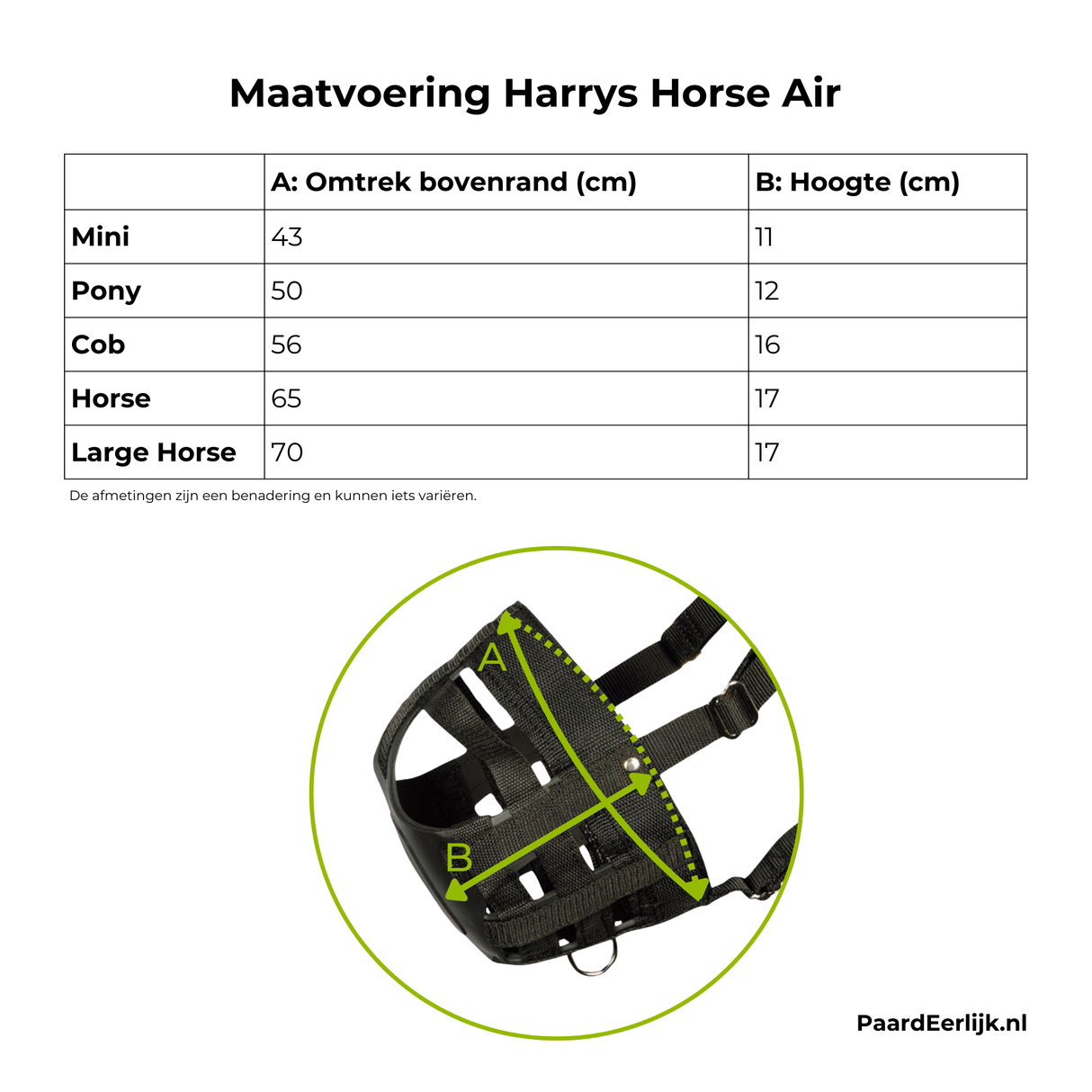 Maat tabel Harry's horse air graasmasker