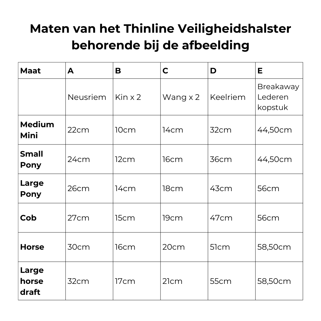 Informatie over afmetingen van het halster