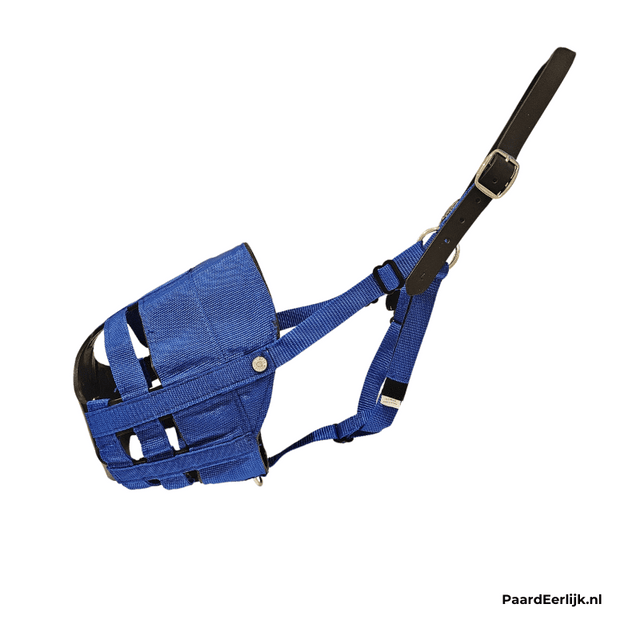 blauw ultimate muzzle graasmasker met leren kopstuk