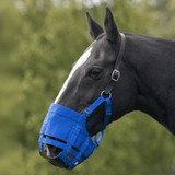 Zwart paard met the Ultimate Muzzle graasmasker