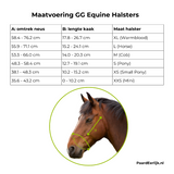 GG-Eguine halster maattabel met indicatie welke maat je paard nodig heeft.